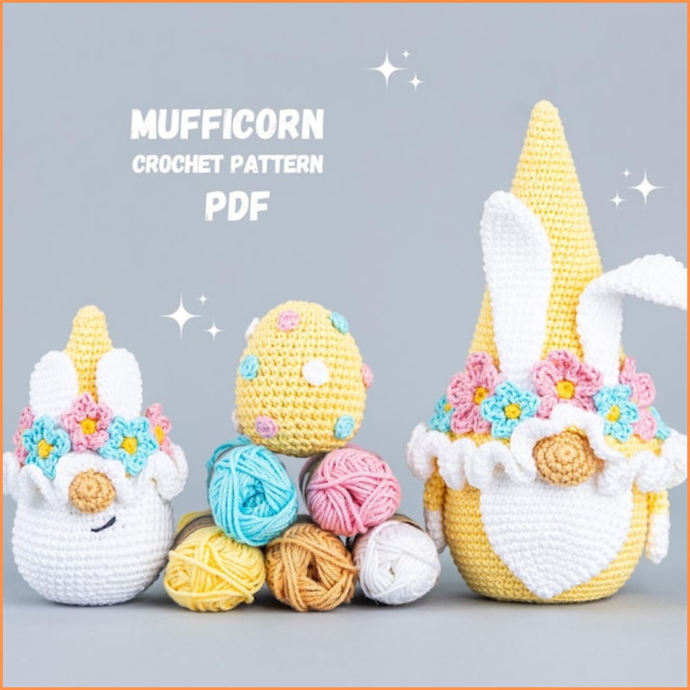 Crochet patterns Easter bunny gnomes with crochet flowers